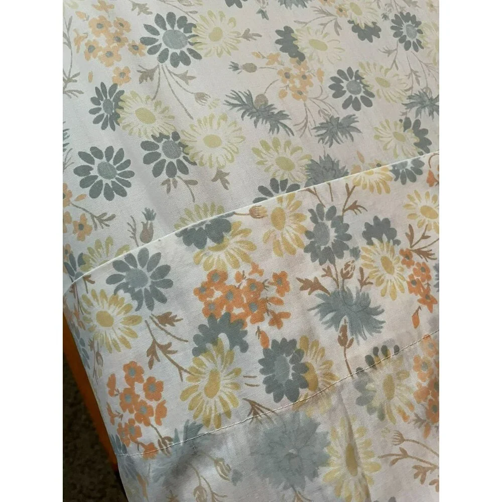 Vintage Full Size Sheet Set Used Blue Yellow Orange Floral 2 Piece